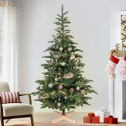 Christmas Trees 5 ft Pre lit, Bringstar Wooden Stand Tree w/ 403 PE PVC Mixed Tips, 200 Lights